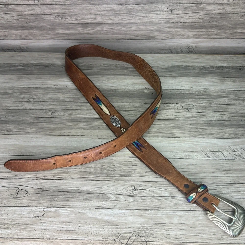 Tony Lama Belt Mens 40 Brown Leather The Duke Center Applique Western Cowboy